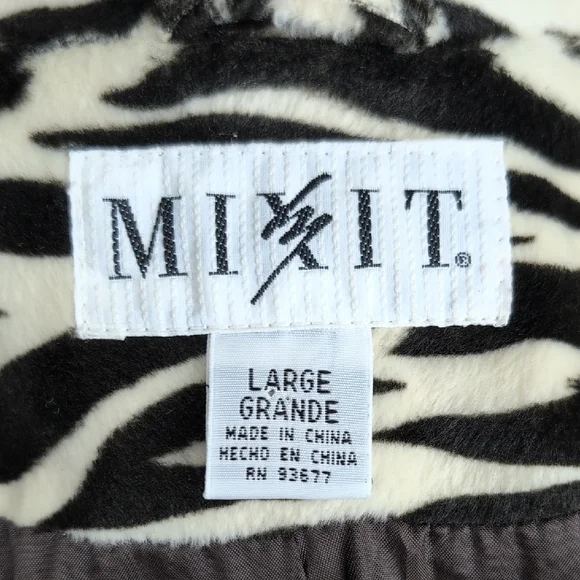 Mix It Black and Cream Animal Print Patterned Trench Coat New Large - Picture 11 of 12